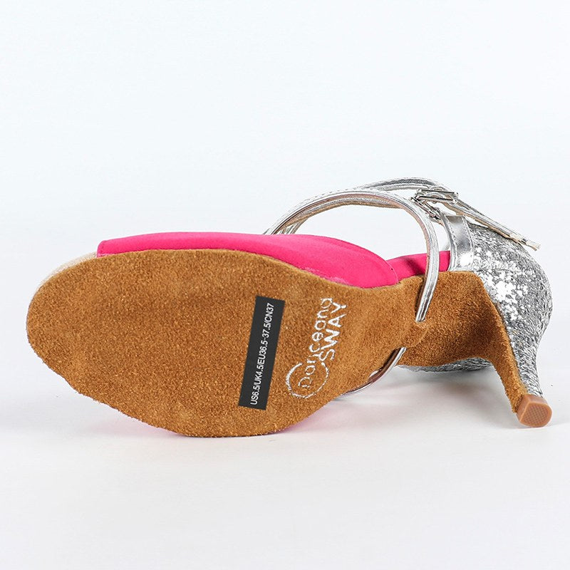 DS Women's Suede Sparking Glitter Customized Heel Latin Shoes Ballroom Dance Shoes