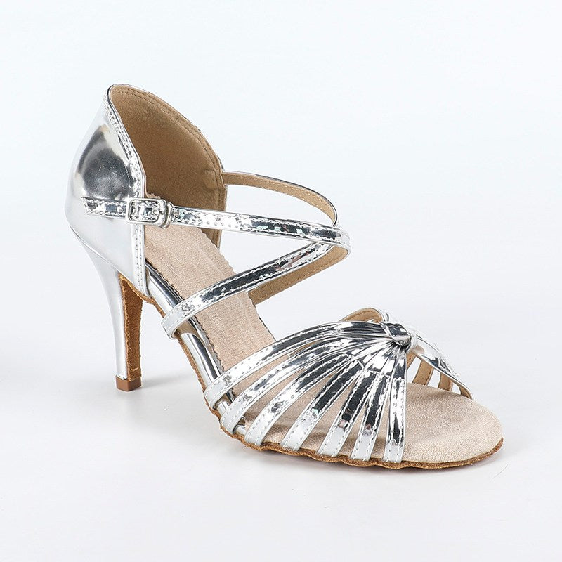 DS Women's Silver PU Customized Heel Latin Shoes Ballroom Dance Shoes