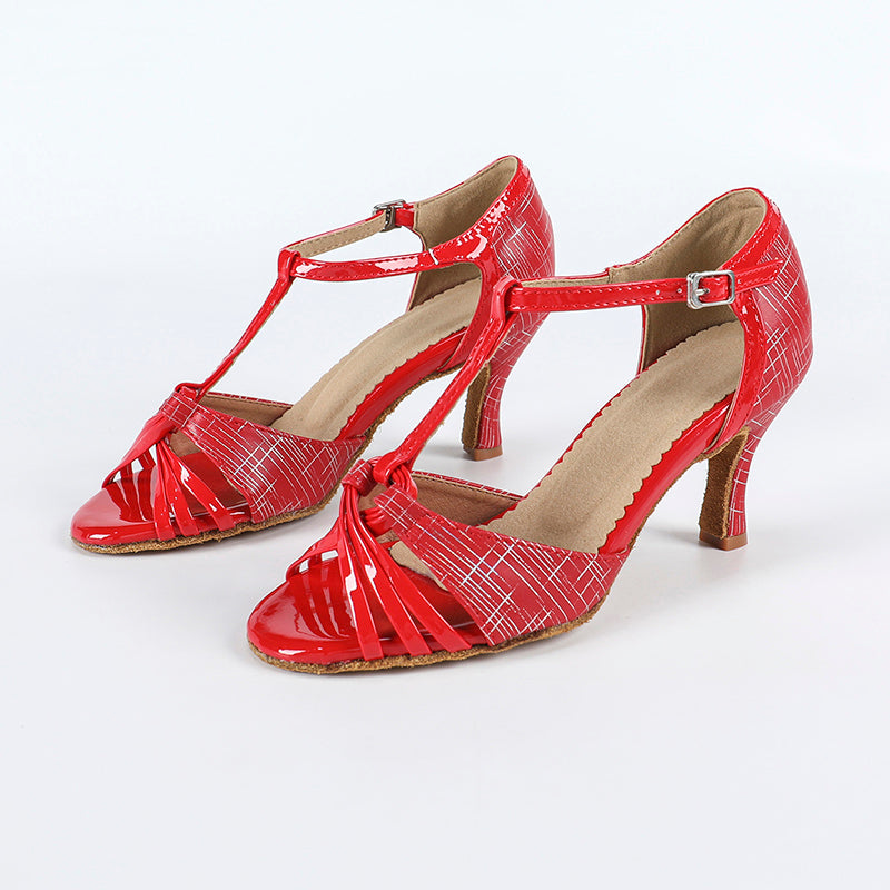 DS Women's Red PU Customized Heel Latin Shoes Ballroom Dance Shoes