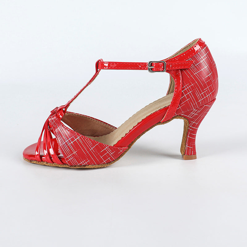DS Women's Red PU Customized Heel Latin Shoes Ballroom Dance Shoes