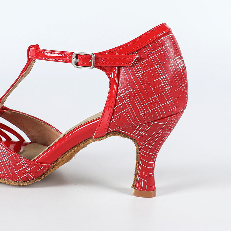 DS Women's Red PU Customized Heel Latin Shoes Ballroom Dance Shoes