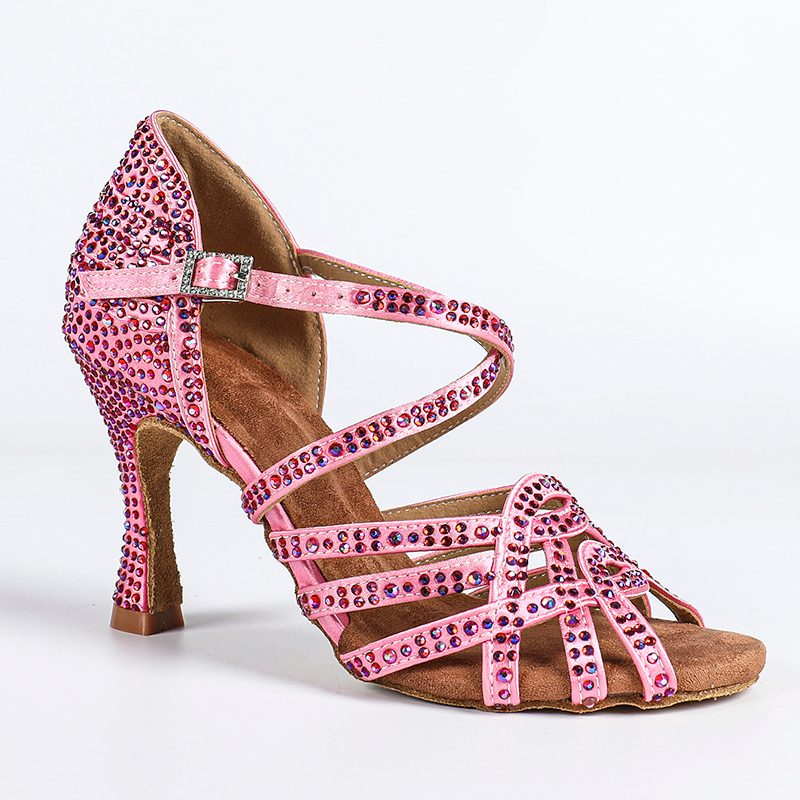 DS Women's Pink Sparkling Glitter Customized Heel Salsa Latin Dance Shoes Ballroom Dance Shoes