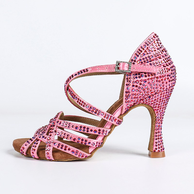 DS Women's Pink Sparkling Glitter Customized Heel Salsa Latin Dance Shoes Ballroom Dance Shoes