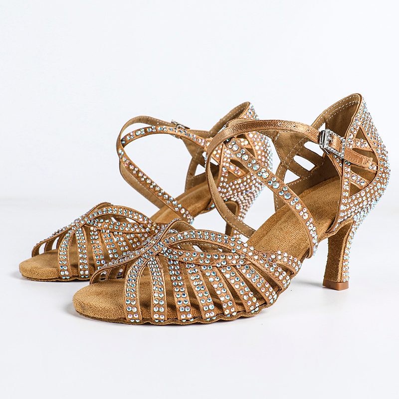 Women's Customized Heel Satin Rhinestones Latin Bride Dance Shoes