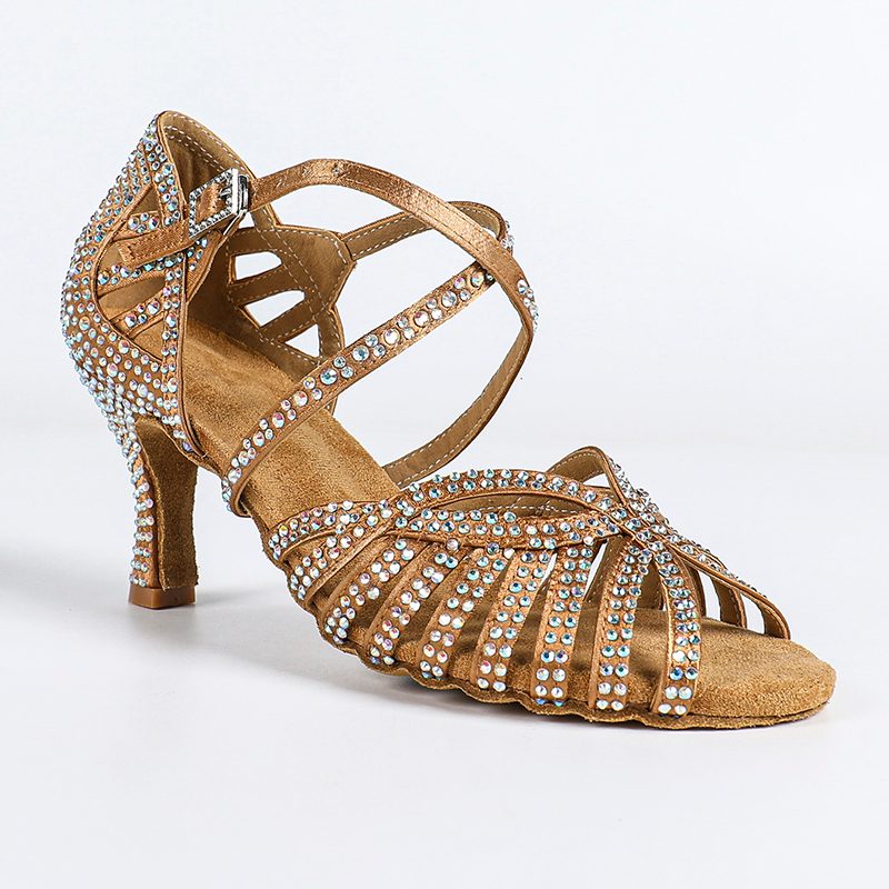 Women's Customized Heel Satin Rhinestones Latin Bride Dance Shoes