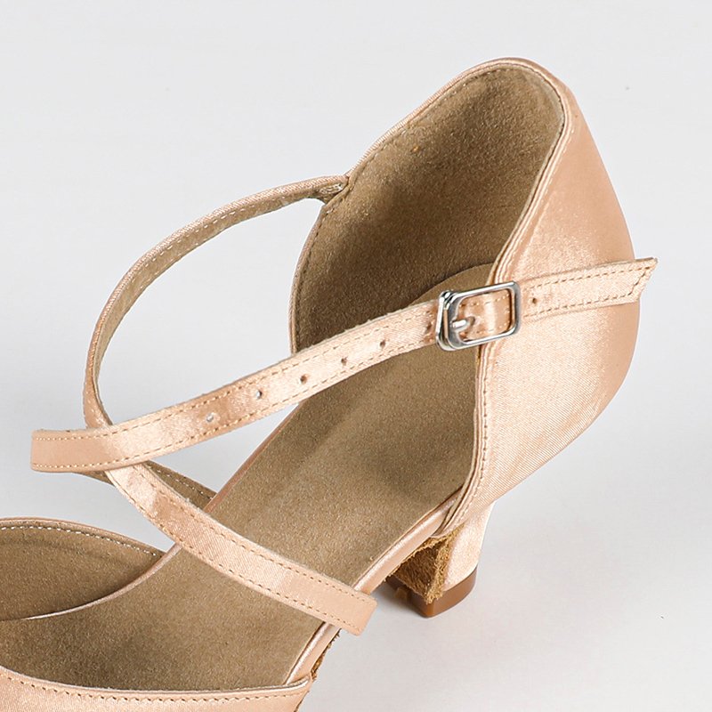 Women's Flesh Pink Satin Customized Heel Closed Toe Ballroom Dance Shoes Modern Shoes