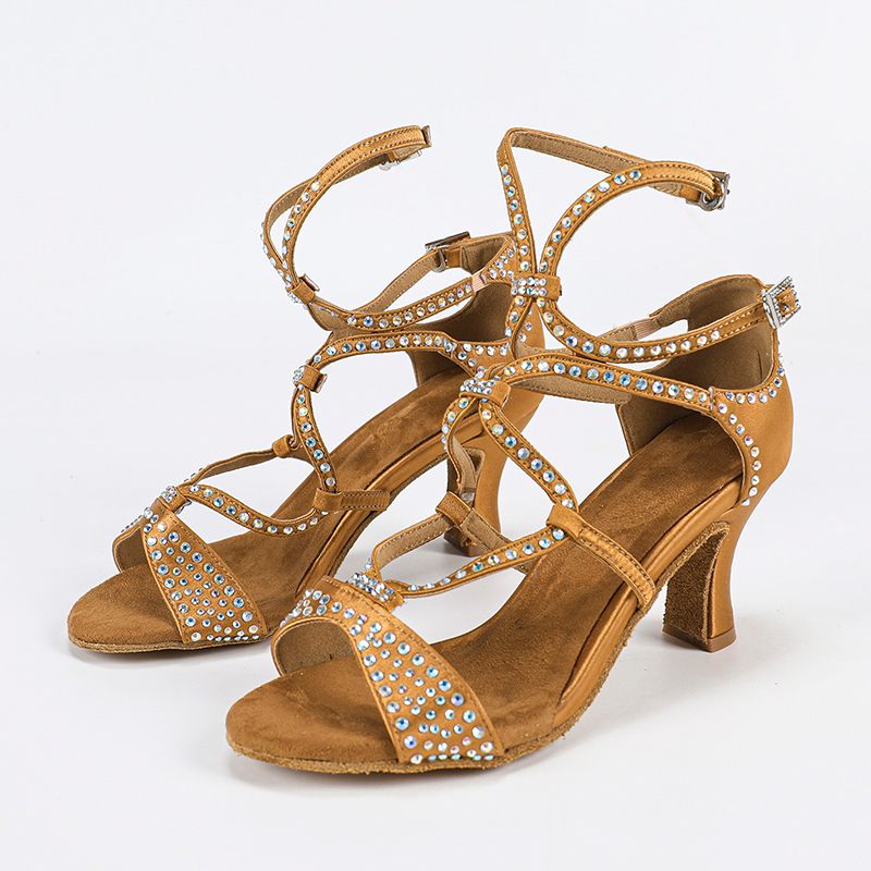 DS Women's Rhinestone Satin Customized Heels Dance Boots Salsa Dance Shoes