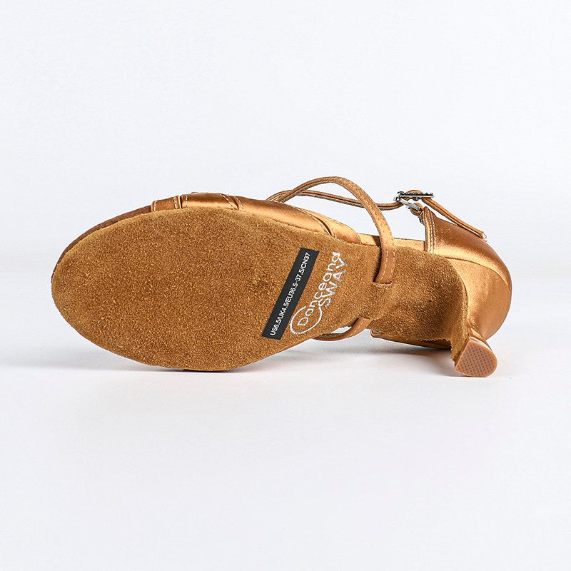 Women's Customized Heel Brown Satin Salsa Dance Shoes Latin Dance Shoes