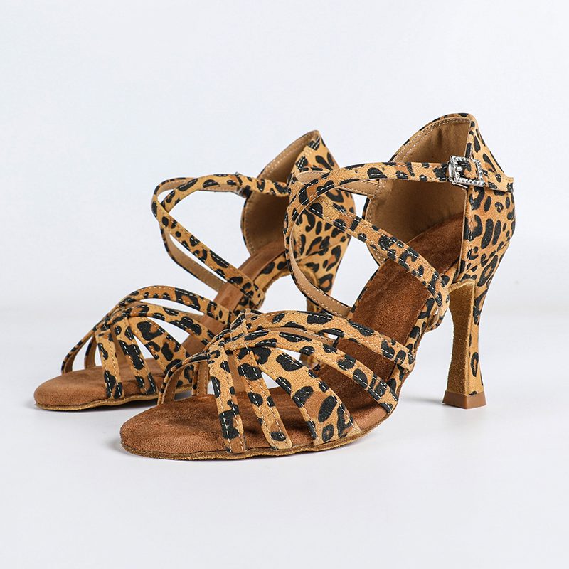 DS Women's Customized Heel Leopard Strappy Latin Dance Shoes Ballroom Dance Shoes