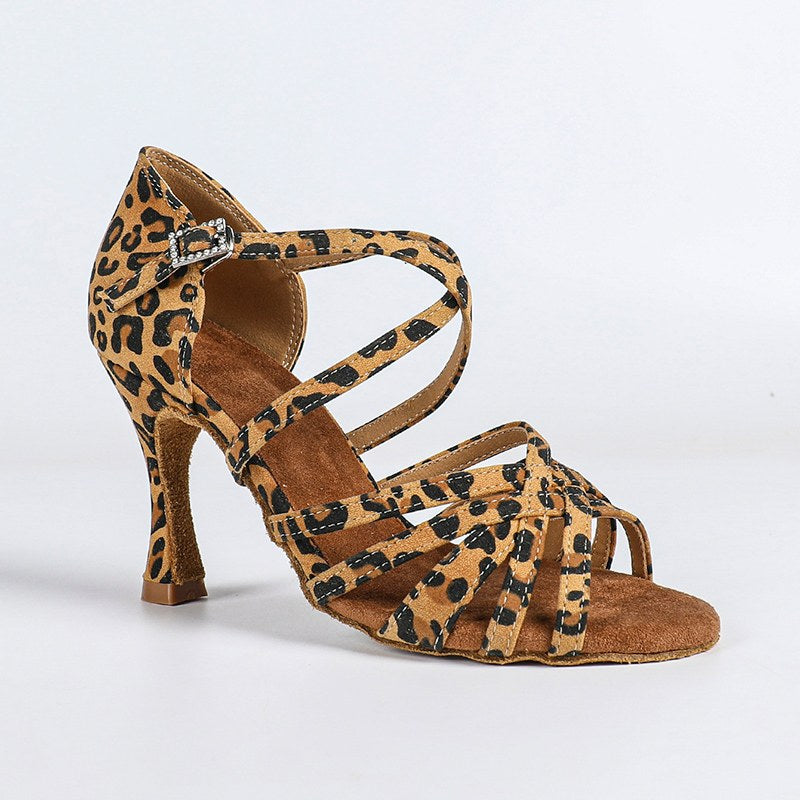 DS Women's Customized Heel Leopard Strappy Latin Dance Shoes Ballroom Dance Shoes
