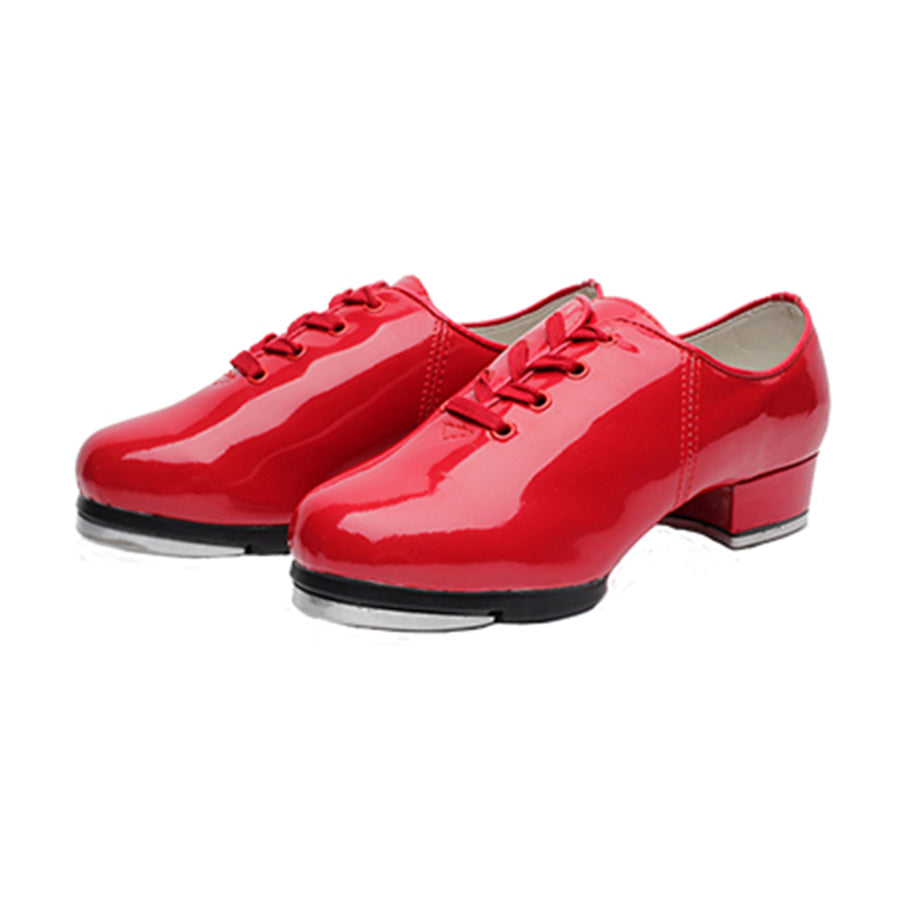 Unisex Leatherette Red 3cm Heel Tap Shoes With Lace-up Dance Shoes