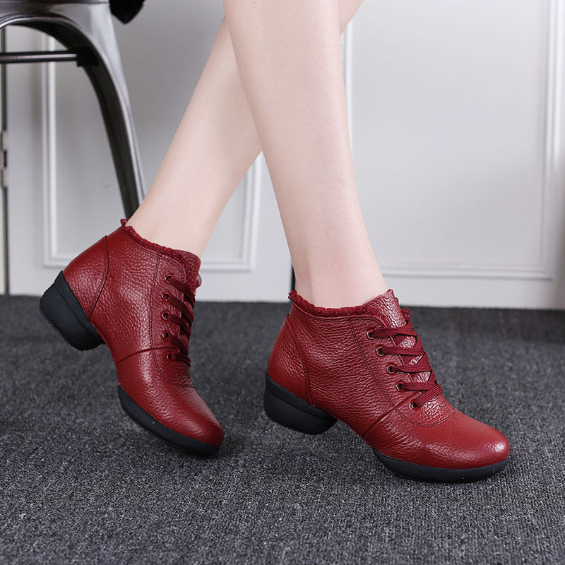 Women's Leather Lace-up 4cm Heel Dance Sneakers Practice Dance Shoes Jazz Dance