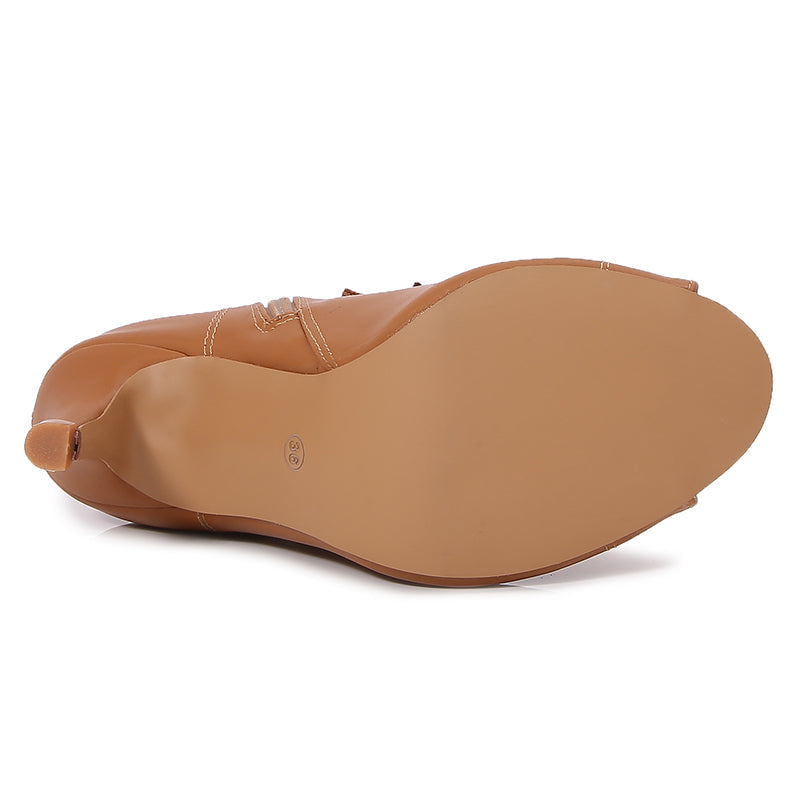 Women's Brown Customized Dance Heels Rubber Sole Peep Toe Lace-up Jazz Shoes Dance Boots