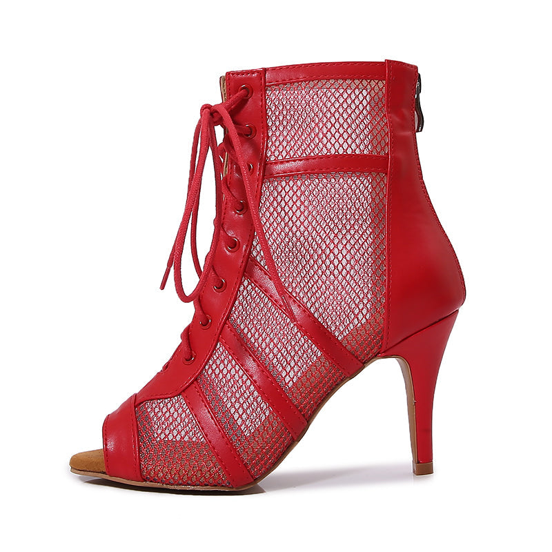 Women's Red Customized Dance Heels Rubber Sole Peep Toe Lace-up Jazz Shoes Dance Boots