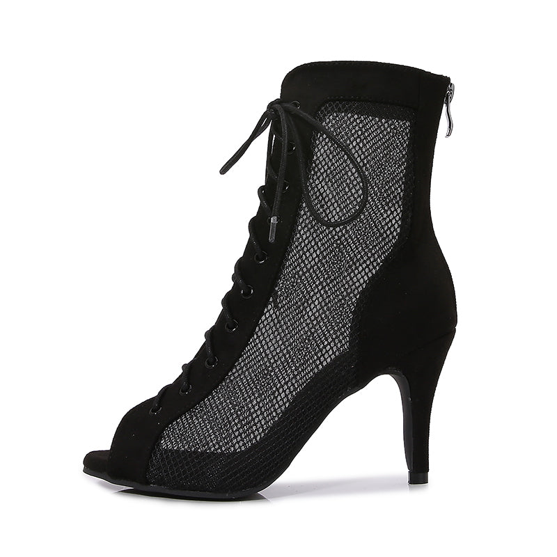Women's Black Customized Dance Heels Rubber Sole Peep Toe Lace-up Jazz Shoes Dance Boots