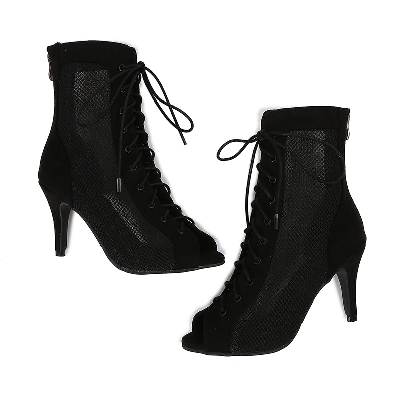 Women's Black Customized Dance Heels Rubber Sole Peep Toe Lace-up Jazz Shoes Dance Boots