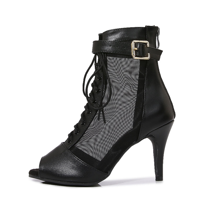 Women's Black Customized Dance Heels Rubber Sole Peep Toe Lace-up Jazz Shoes Dance Boots
