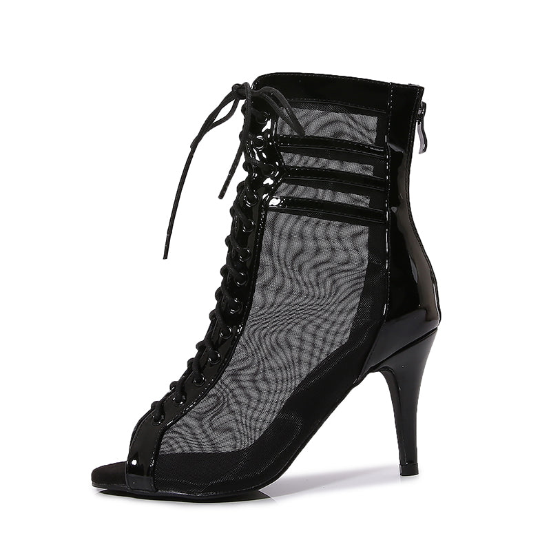 Women's Black Customized Dance Heels Rubber Sole Peep Toe Lace-up Jazz Shoes Dance Boots