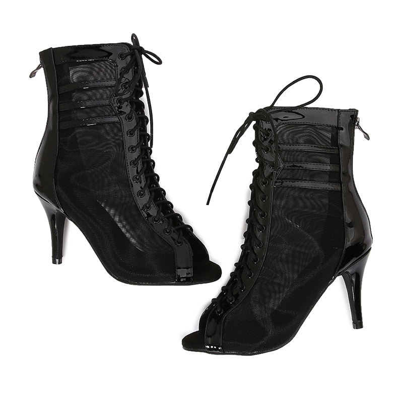 Women's Black Customized Dance Heels Rubber Sole Peep Toe Lace-up Jazz Shoes Dance Boots