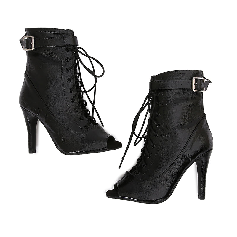 Women's Black Customized Dance Heels Rubber Sole Peep Toe Lace-up Jazz Shoes Dance Boots