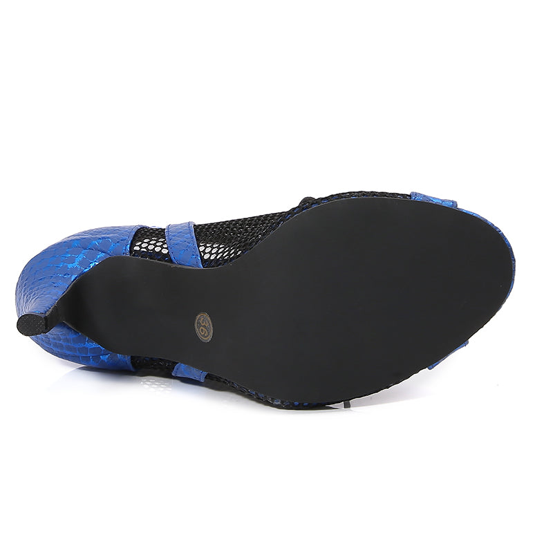 Women's Blue Customized Dance Heels Rubber Sole Peep Toe Lace-up Jazz Shoes Dance Boots