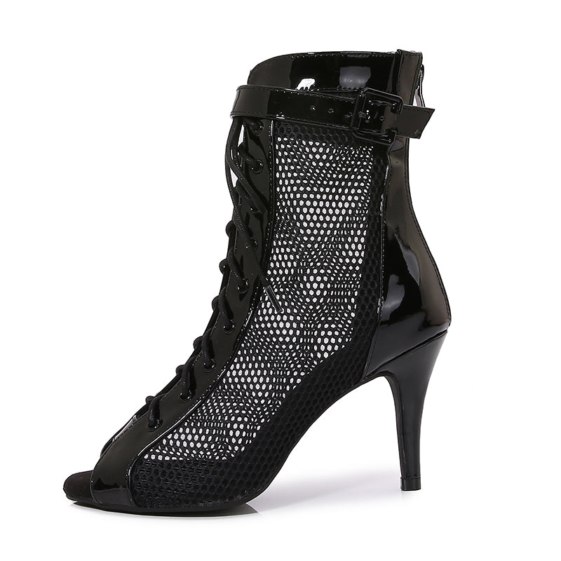 Women's Black Customized Dance Heels Rubber Sole Peep Toe Lace-up Jazz Shoes Dance Boots