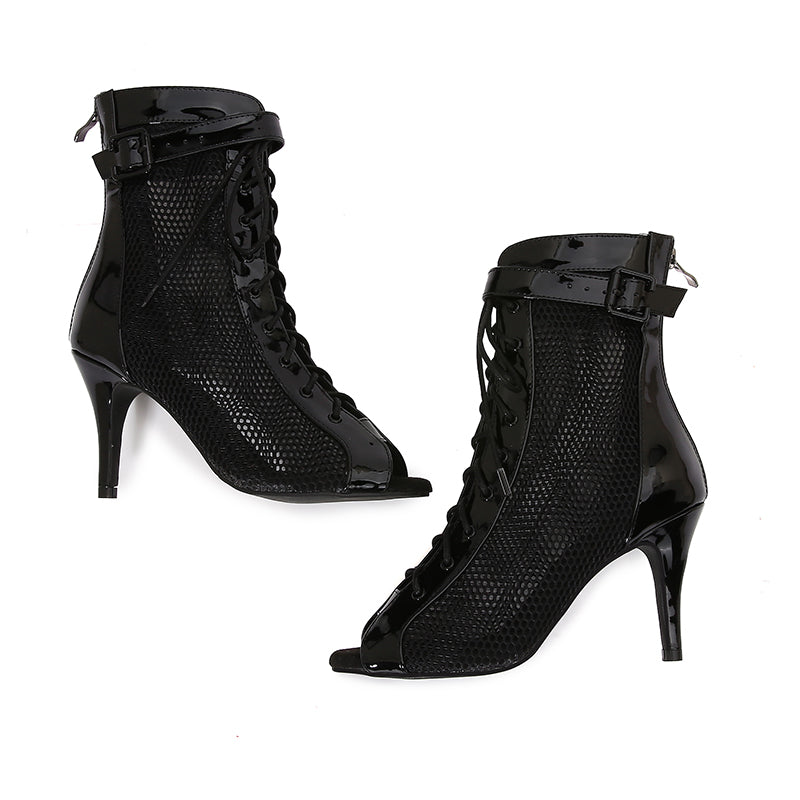 Women's Black Customized Dance Heels Rubber Sole Peep Toe Lace-up Jazz Shoes Dance Boots