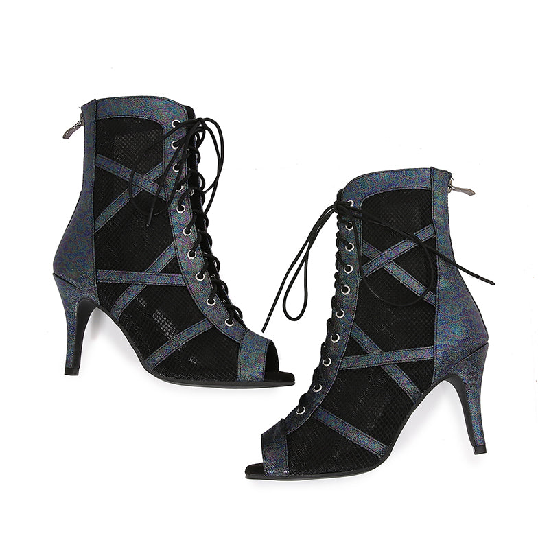 Women's Black Customized Dance Heels Rubber Sole Peep Toe Lace-up Jazz Shoes Dance Boots