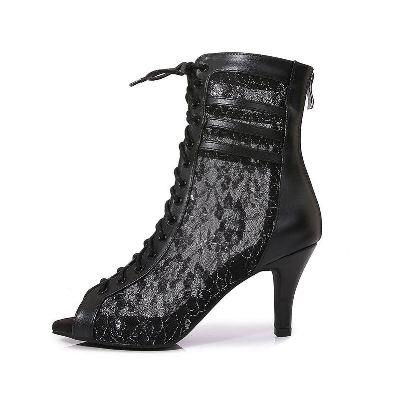 Women's Black Customized Dance Heels Rubber Sole Peep Toe Lace-up Jazz Shoes Dance Boots