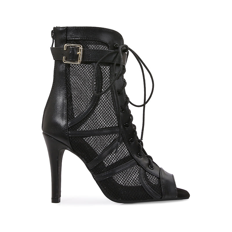 Women's Black Customized Dance Heels Rubber Sole Peep Toe Lace-up Jazz Shoes Dance Boots