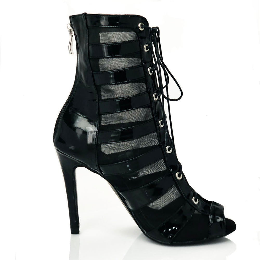Women's Customized Heel Vegan Leather Heels Lace-up Rubber Sole Dance Boots Jazz Salsa Street Sole Dance Shoes