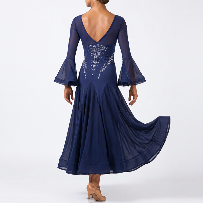 Customisable-Women's Navy Round Neck DanceWear Ballroom Dance Dress