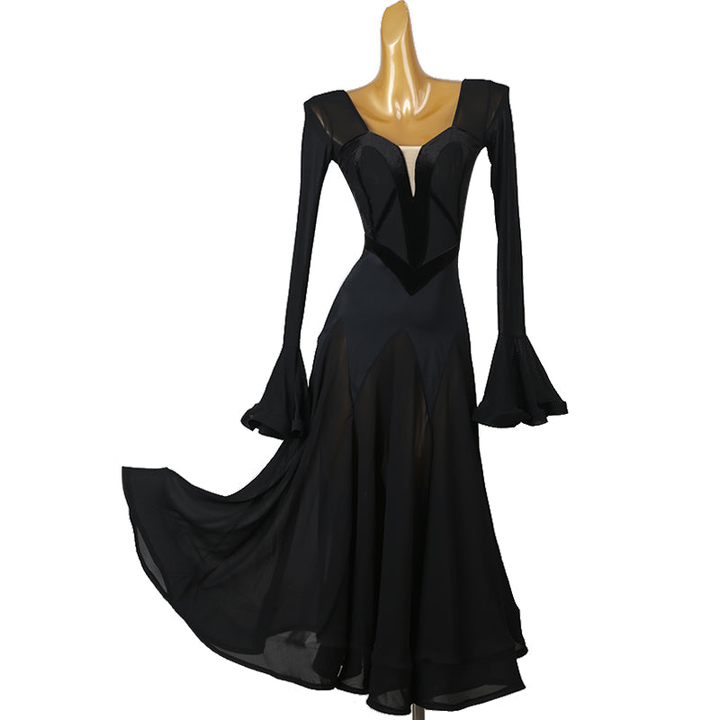 Customisable-Women's Long Sleeve Mesh Modern Dance Performance Dress Ballroom Dance Dress