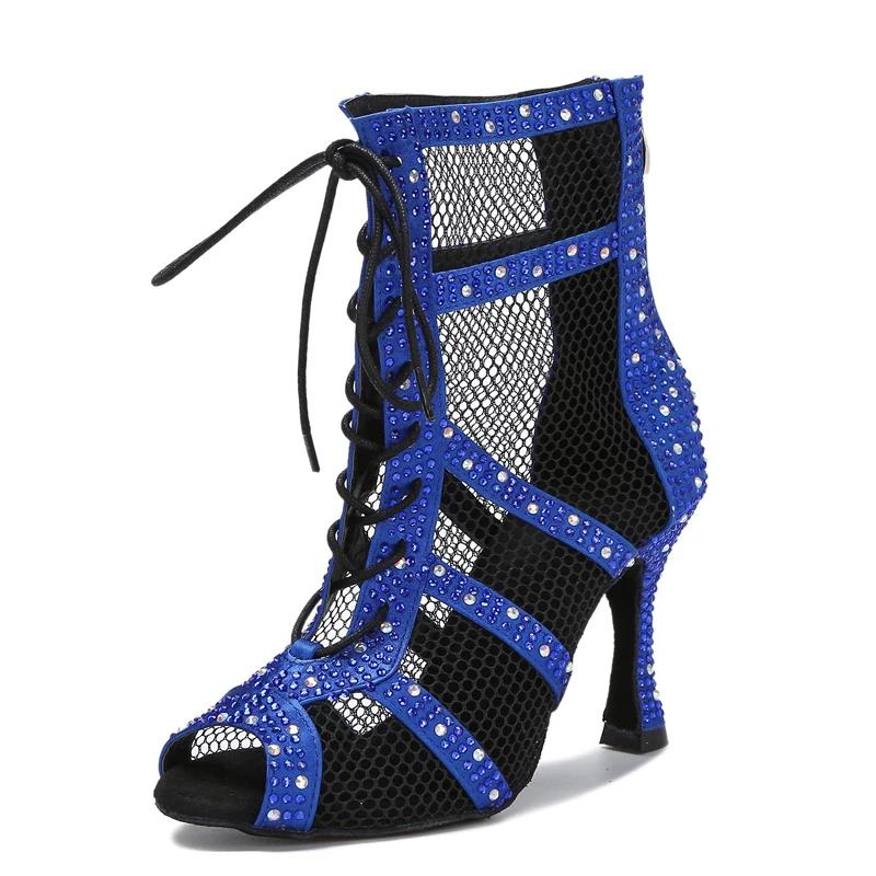 Women's Satin Rhinestone Customized Heels Dance Boots Jazz Salsa Dance Shoes