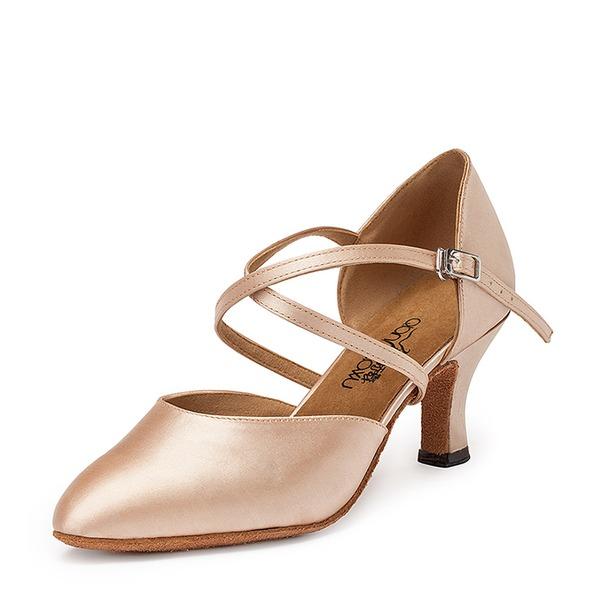 Women's Flesh Pink Satin Customized Heel Closed Toe Ballroom Dance Shoes Modern Shoes