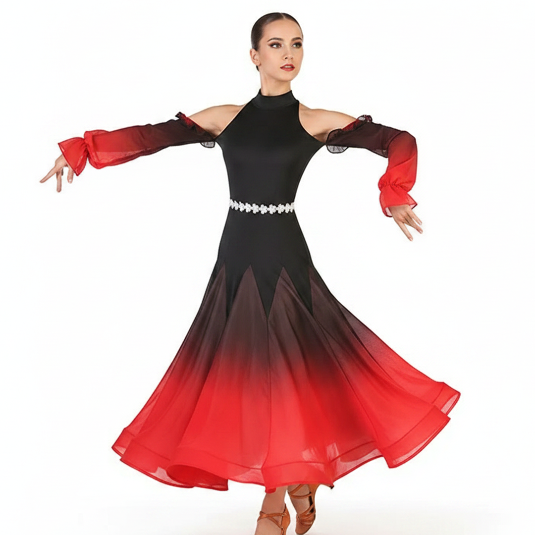 Customisable-Women's Long Sleeve Modern Dance Performance Dress Ballroom Dance Dress