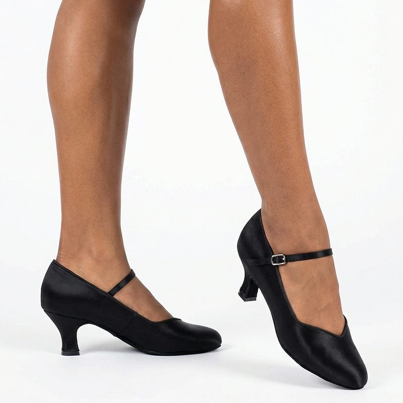 Women's Black Satin Customized Heel Modern Ballroom Dance Shoes