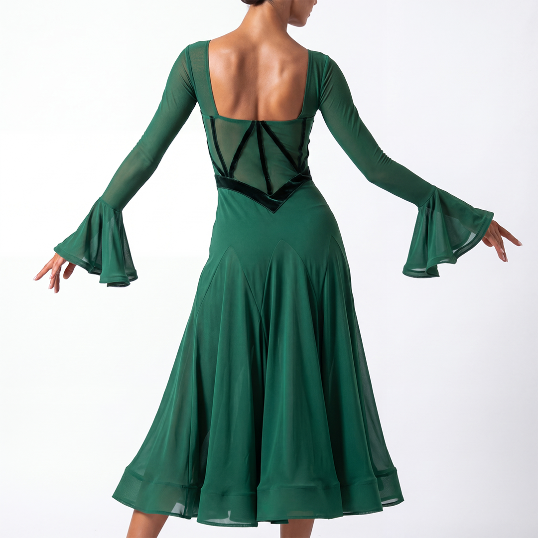 Customisable-Women's Long Sleeve Mesh Modern Dance Performance Dress Ballroom Dance Dress
