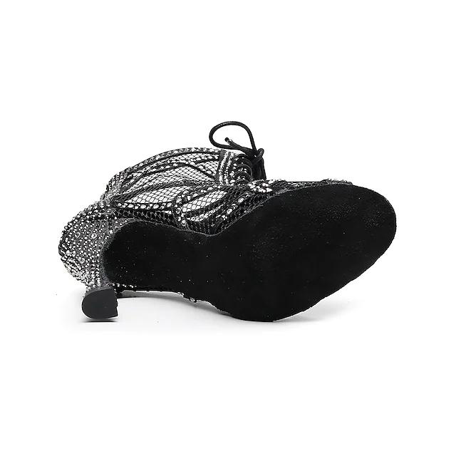 Women's Satin Black Customized Heels Dance Boots Jazz Salsa Dancing Shoes