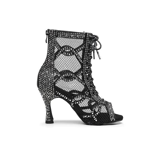 Women's Satin Black Customized Heels Dance Boots Jazz Salsa Dancing Shoes