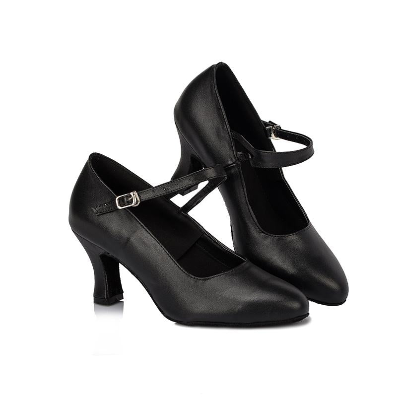 Women's Customized Heel Black Real Leather Ballroom Dance Shoes Character Dance Shoes