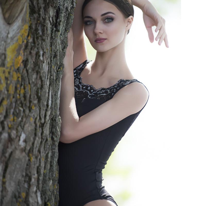 BW Women's Lace Boat Neck Body Suit Leotard