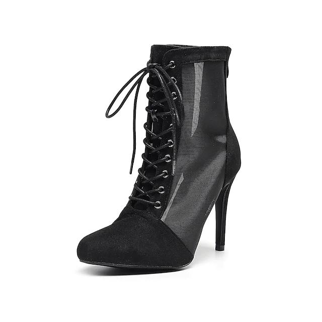 DS Women's Lace up Rubber Sole Customized High Heel Salsa Jazz Dance Shoes Dance Heels Boots