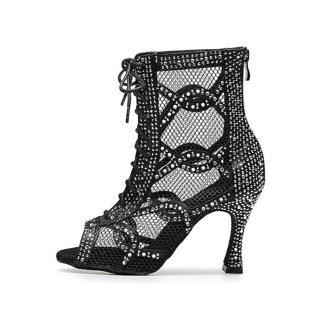 Women's Satin Black Customized Heels Dance Boots Jazz Salsa Dancing Shoes