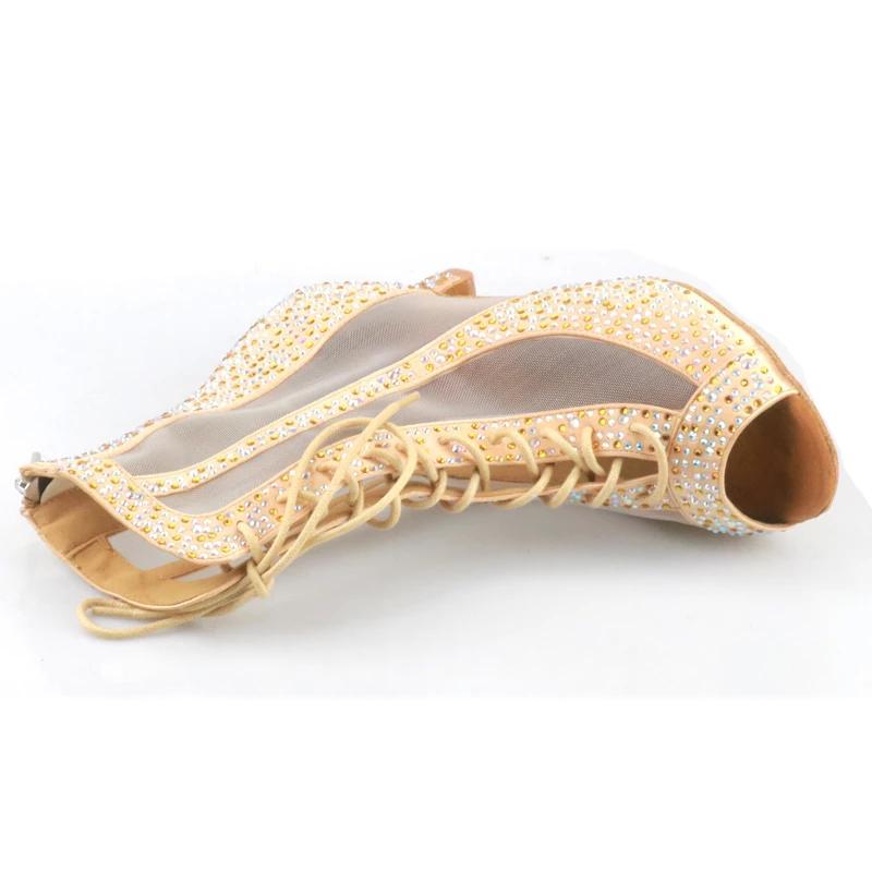 Women's Rhinestone Satin Customized Heels Dance Boots Jazz Salsa Dancing Shoes