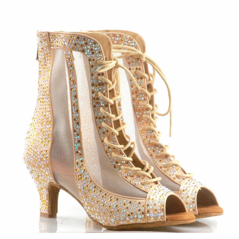 Women's Rhinestone Satin Customized Heels Dance Boots Jazz Salsa Dancing Shoes