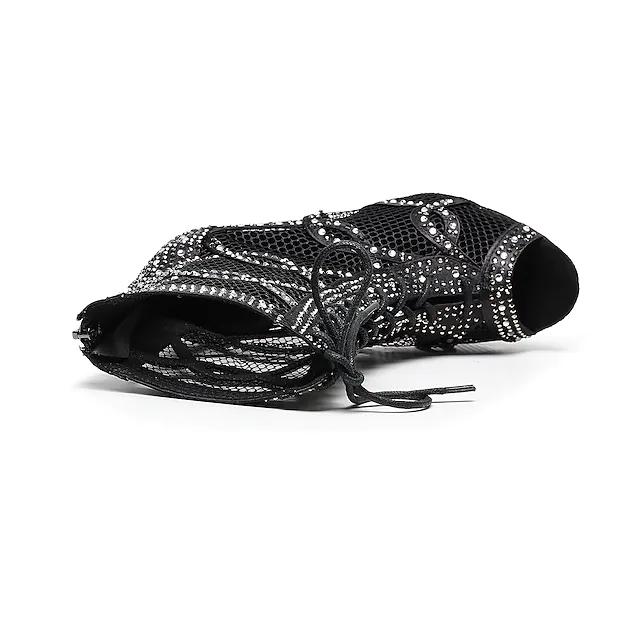 Women's Satin Black Customized Heels Dance Boots Jazz Salsa Dancing Shoes