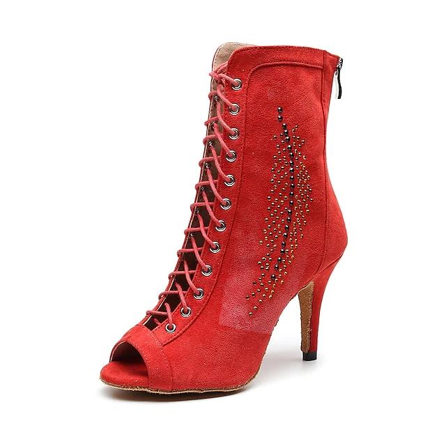 Women's Suede Red Customized Heels Dance Boots Jazz Salsa Dance Shoes